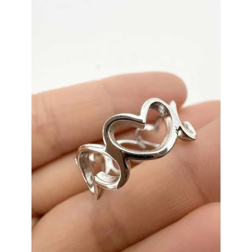 925 Sterling Silver Open Heart Link Ring Size 7